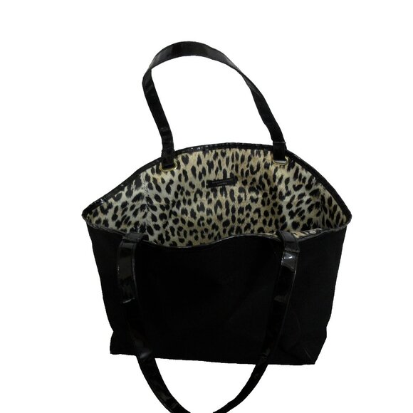 Lancôme Large Elegant Black Fully Lined Tote Bag 13"Wx11"Hx4"D Patent Vinyl Trim - Picture 5 of 8